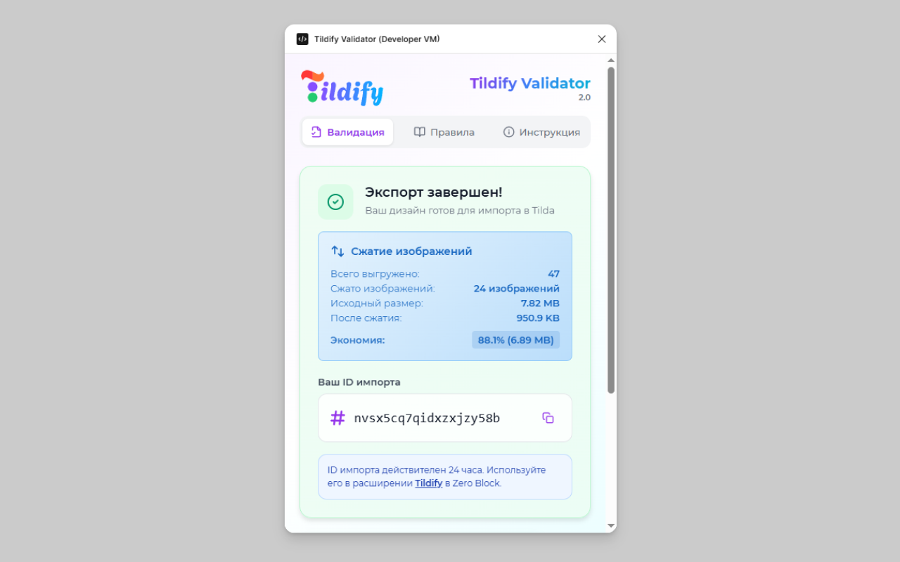 Tildify Validator Screenshot 3 - Экспорт данных